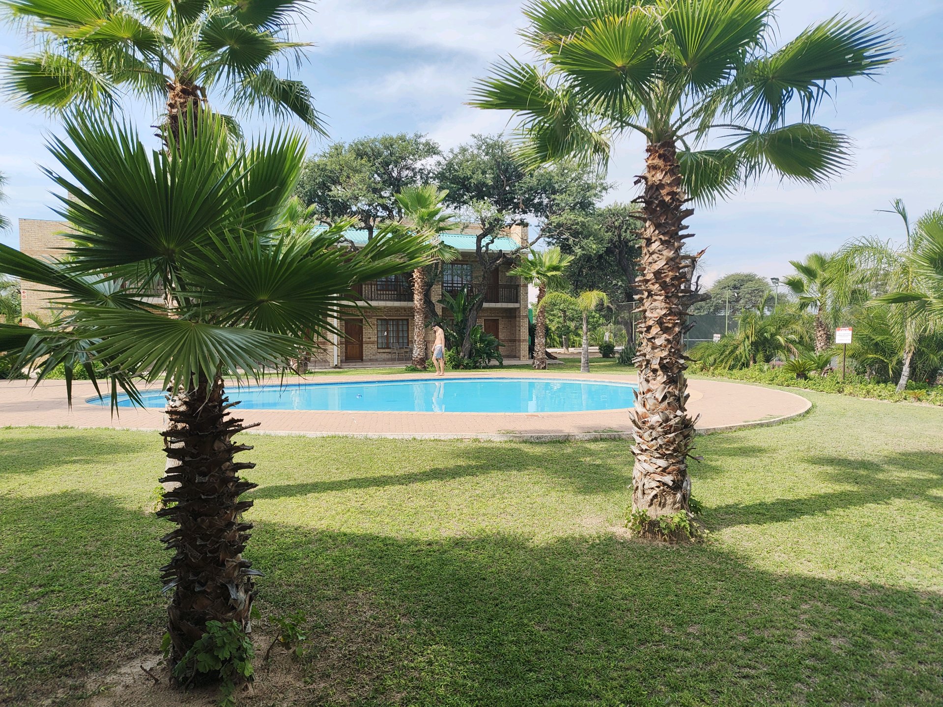 The lodge pool in Kang — the reward after 8 hours on the road