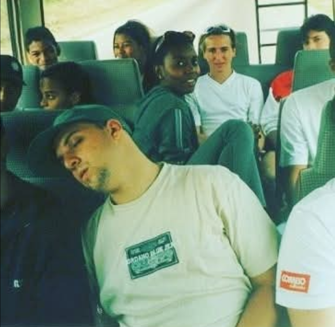 Me on the bus — 26 years ago, same road, different times